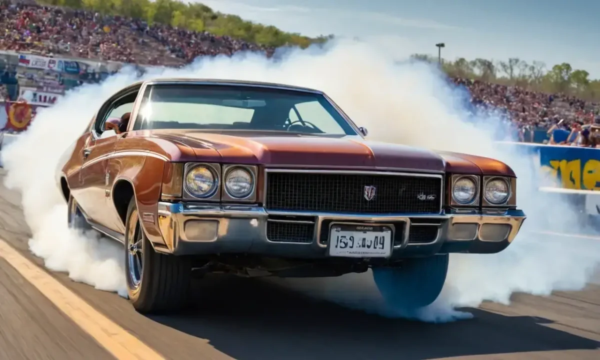 A vintage Buick struggles uphill