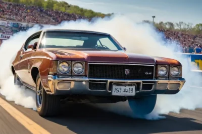 A vintage Buick struggles uphill